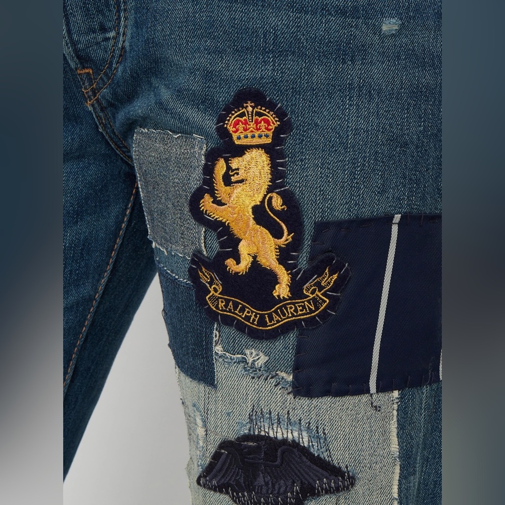 Polo Ralph Lauren Avery Patchwork Boyfriend Jeans, Blue Denim Lion Crest Size 25 - Picture 6 of 6